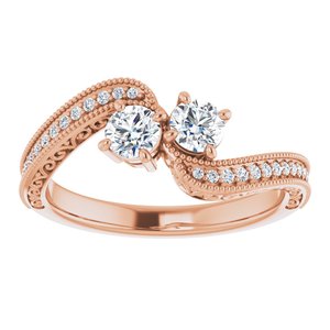 14K Rose Gold 3.75 mm Round Two-Stone Accented Engagement Ring. 123121:194:P