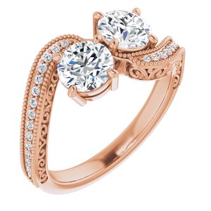 14K Rose Gold 5.5 mm Round Two-Stone Accented Engagement Ring. 123121:284:P