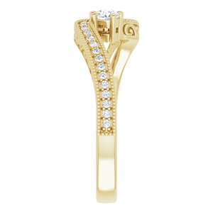 14K Yellow Gold 3 mm Round Two-Stone Accented Engagement Ring. 123121:136:P