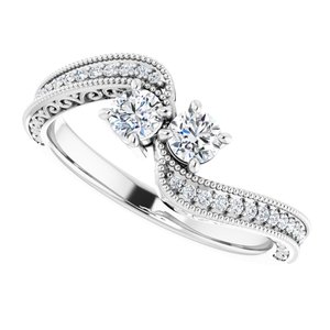 14K White Gold 3.4 mm Round Two-Stone Accented Engagement Ring. 123121:165:P