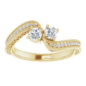 14K Yellow Gold 3.5 mm Round Two-Stone Accented Engagement Ring. 123121:181:P