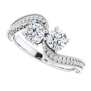 14K White Gold 4.8 mm Round Two-Stone Accented Engagement Ring. 123121:255:P