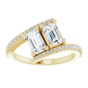 14K Yellow Gold 6x4 mm Emerald Two-Stone Accented Engagement Ring. 123077:571:P