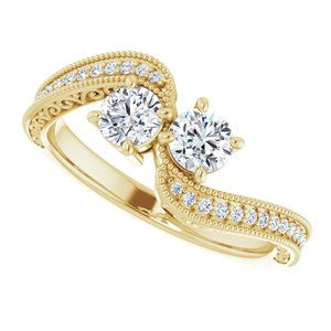 14K Yellow Gold 4.1 mm Round Two-Stone Accented Engagement Ring. 123121:226:P