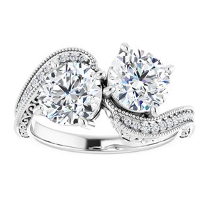 14K White Gold 7 mm Round Two-Stone Accented Engagement Ring. 123121:540:P