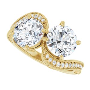 14K Yellow Gold 7.4 mm Round Two-Stone Accented Engagement Ring. 123121:556:P