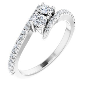 14K White Gold 3.2 mm Round Two-Stone Accented Engagement Ring. 123077:120:P