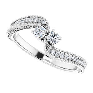 14K White Gold 2.8 mm Round Two-Stone Accented Engagement Ring. 123121:120:P