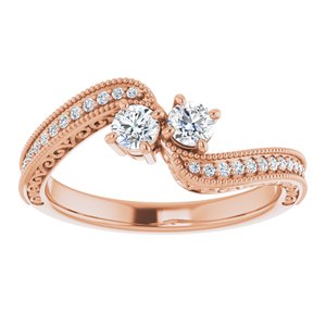 14K Rose Gold 3.2 mm Round Two-Stone Accented Engagement Ring. 123121:149:P