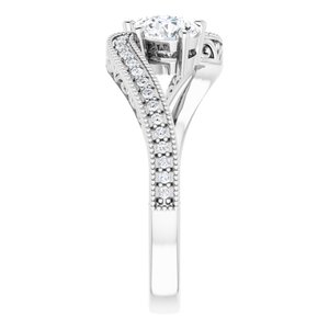 14K White Gold 4.8 mm Round Two-Stone Accented Engagement Ring. 123121:255:P