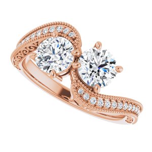 14K Rose Gold 5.5 mm Round Two-Stone Accented Engagement Ring. 123121:284:P