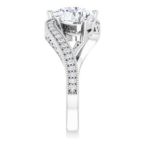 14K White Gold 7 mm Round Two-Stone Accented Engagement Ring. 123121:540:P