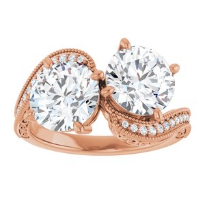 14K Rose Gold 8 mm Round Two-Stone Accented Engagement Ring. 123121:569:P