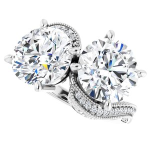 14K White Gold 9.4 mm Round Two-Stone Accented Engagement Ring. 123121:630:P