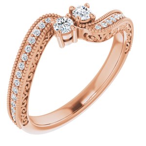 14K Rose Gold 2.5 mm Round Two-Stone Accented Engagement Ring. 123121:103:P