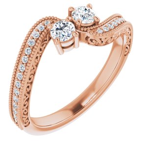 14K Rose Gold 3.2 mm Round Two-Stone Accented Engagement Ring. 123121:149:P