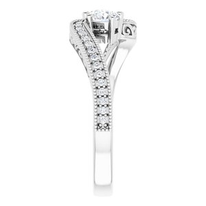 14K White Gold 3.8 mm Round Two-Stone Accented Engagement Ring. 123121:210:P