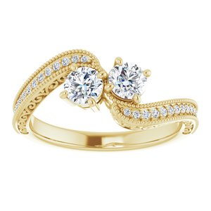 14K Yellow Gold 4.1 mm Round Two-Stone Accented Engagement Ring. 123121:226:P