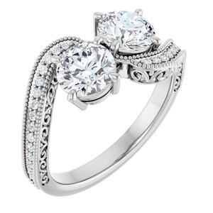 14K White Gold 5.8 mm Round Two-Stone Accented Engagement Ring. 123121:495:P