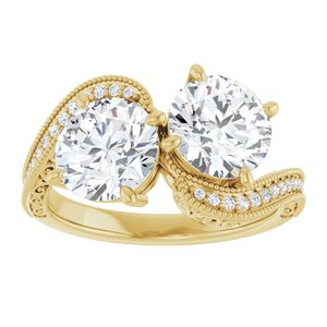 14K Yellow Gold 7.4 mm Round Two-Stone Accented Engagement Ring. 123121:556:P