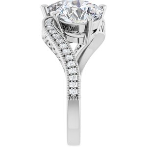 14K White Gold 8.2 mm Round Two-Stone Accented Engagement Ring. 123121:585:P