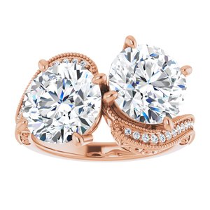 14K Rose Gold 9 mm Round Two-Stone Accented Engagement Ring. 123121:614:P