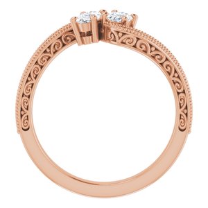 14K Rose Gold 5x3 mm Oval Two-Stone Accented Engagement Ring. 123121:659:P