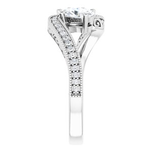 14K White Gold 6x4 mm Oval Two-Stone Accented Engagement Ring. 123121:675:P
