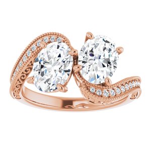 14K Rose Gold 8x6 mm Oval Two-Stone Accented Engagement Ring. 123121:704:P