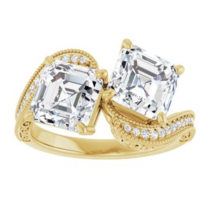 14K Yellow Gold 7 mm Asscher Two-Stone Accented Engagement Ring. 123121:871:P