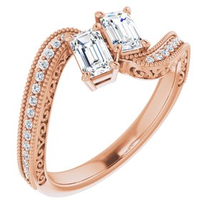 14K Rose Gold 5x3 mm Emerald Two-Stone Accented Engagement Ring. 123121:929:P