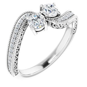 14K White Gold 3.8 mm Round Two-Stone Accented Engagement Ring. 123121:210:P