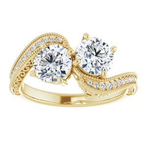 14K Yellow Gold 6 mm Round Two-Stone Accented Engagement Ring. 123121:511:P