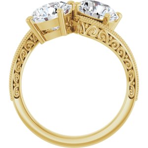 14K Yellow Gold 7.4 mm Round Two-Stone Accented Engagement Ring. 123121:556:P