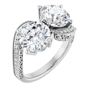 14K White Gold 8.2 mm Round Two-Stone Accented Engagement Ring. 123121:585:P