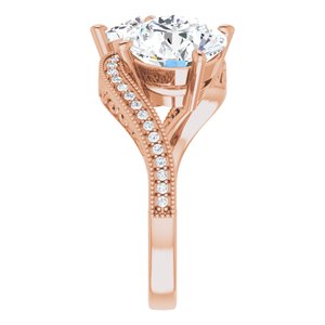 14K Rose Gold 9 mm Round Two-Stone Accented Engagement Ring. 123121:614:P