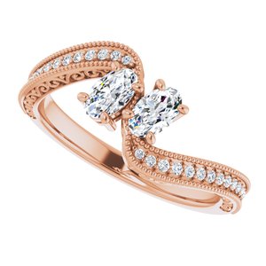 14K Rose Gold 5x3 mm Oval Two-Stone Accented Engagement Ring. 123121:659:P