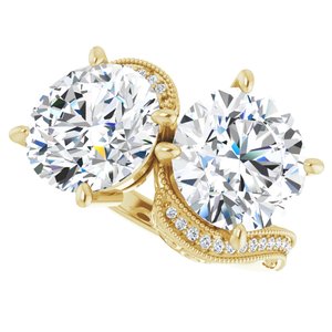 14K Yellow Gold 10 mm Round Two-Stone Accented Engagement Ring. 123121:646:P