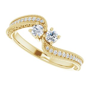 14K Yellow Gold 3 mm Round Two-Stone Accented Engagement Ring. 123121:136:P