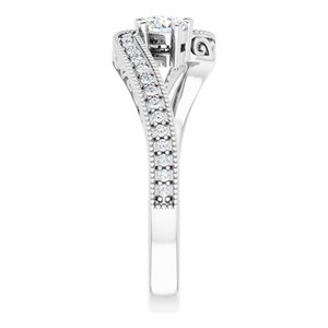 14K White Gold 3.4 mm Round Two-Stone Accented Engagement Ring. 123121:165:P
