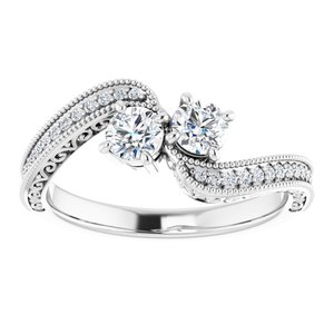 14K White Gold 3.8 mm Round Two-Stone Accented Engagement Ring. 123121:210:P