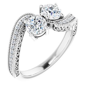14K White Gold 4.8 mm Round Two-Stone Accented Engagement Ring. 123121:255:P