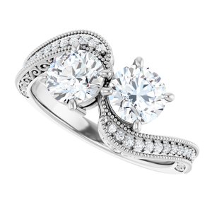 14K White Gold 5.8 mm Round Two-Stone Accented Engagement Ring. 123121:495:P