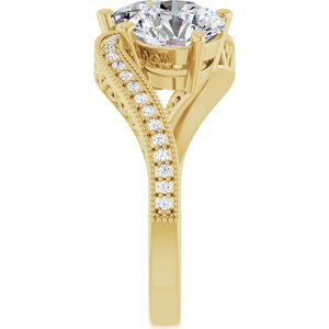 14K Yellow Gold 7.4 mm Round Two-Stone Accented Engagement Ring. 123121:556:P