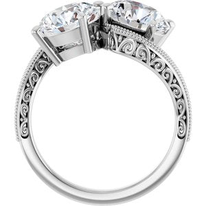 14K White Gold 8.2 mm Round Two-Stone Accented Engagement Ring. 123121:585:P