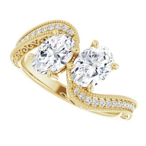 14K Yellow Gold 7x5 mm Oval Two-Stone Accented Engagement Ring. 123121:691:P