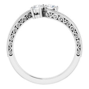 14K White Gold 3.4 mm Round Two-Stone Accented Engagement Ring. 123121:165:P