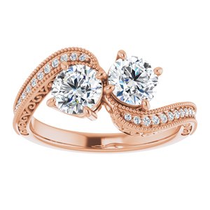 14K Rose Gold 5.5 mm Round Two-Stone Accented Engagement Ring. 123121:284:P