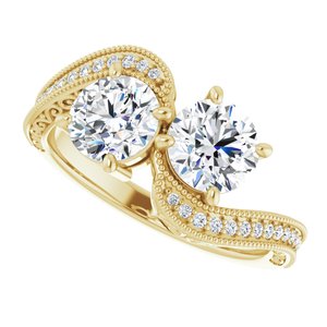 14K Yellow Gold 6 mm Round Two-Stone Accented Engagement Ring. 123121:511:P