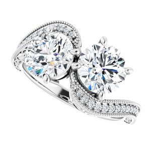 14K White Gold 7 mm Round Two-Stone Accented Engagement Ring. 123121:540:P